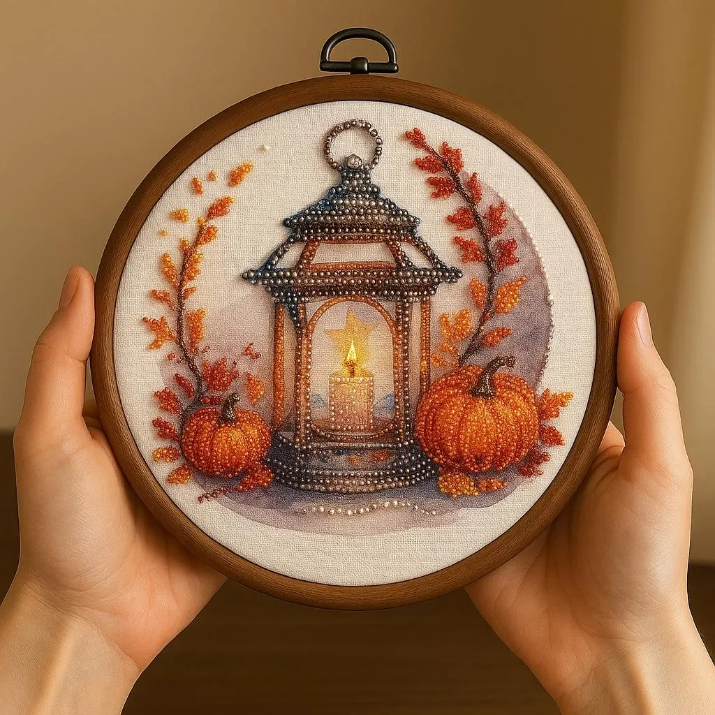 Autumn Lantern Pumpkin DIY Beaded Embroidery Set