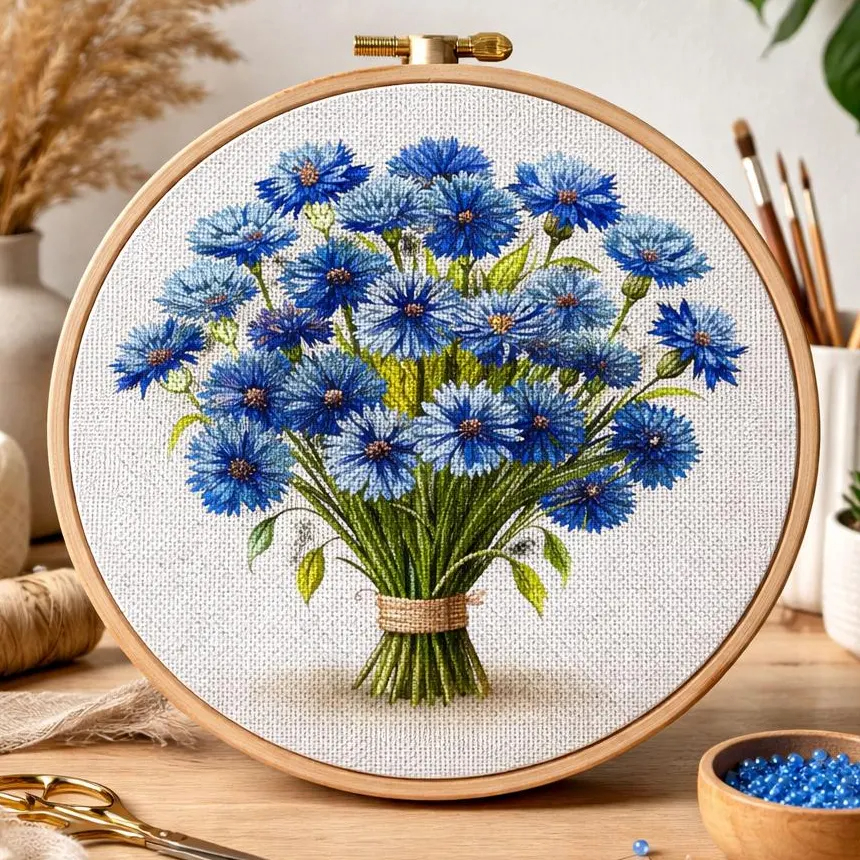 Blue Wildflower Bouquet DIY Bead Embroidery Kit