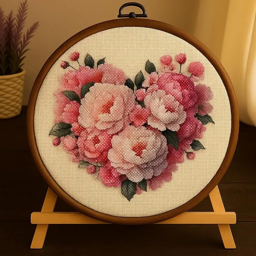 Pink Peony Heart DIY Bead Embroidery Kit
