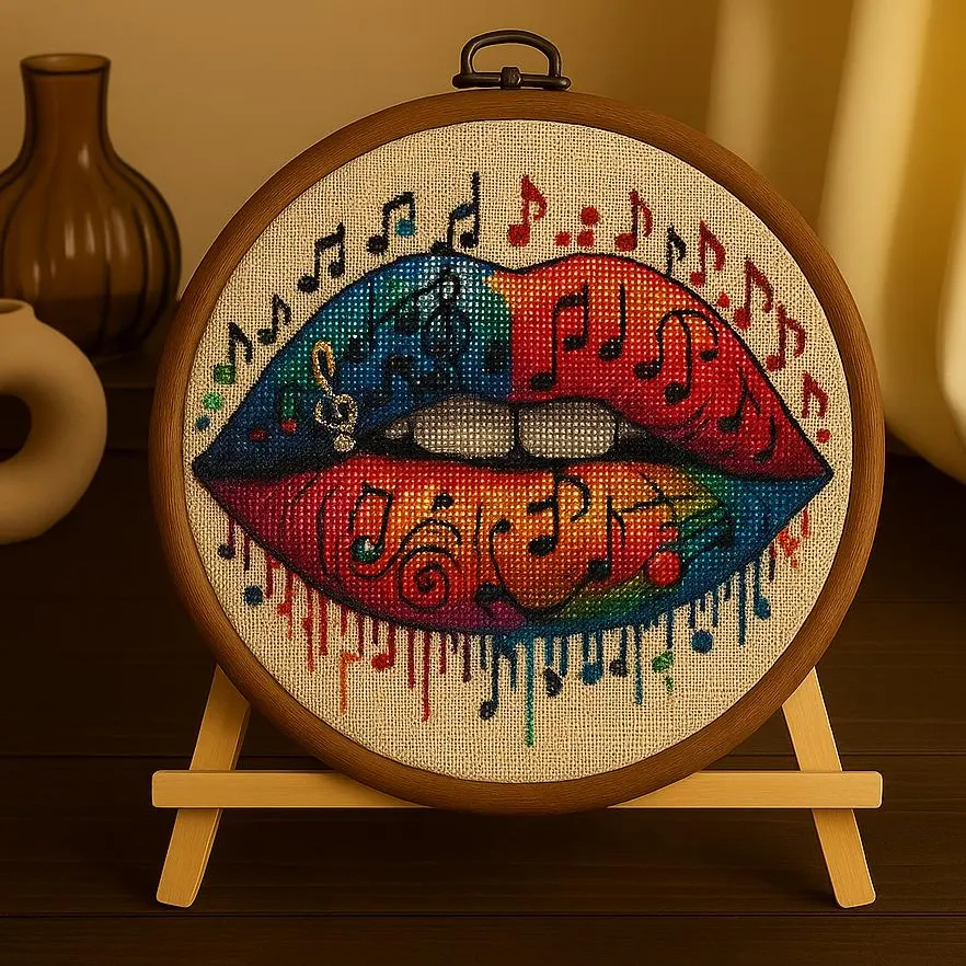 Colorful Music Note Lips DIY Bead Embroidery Kit