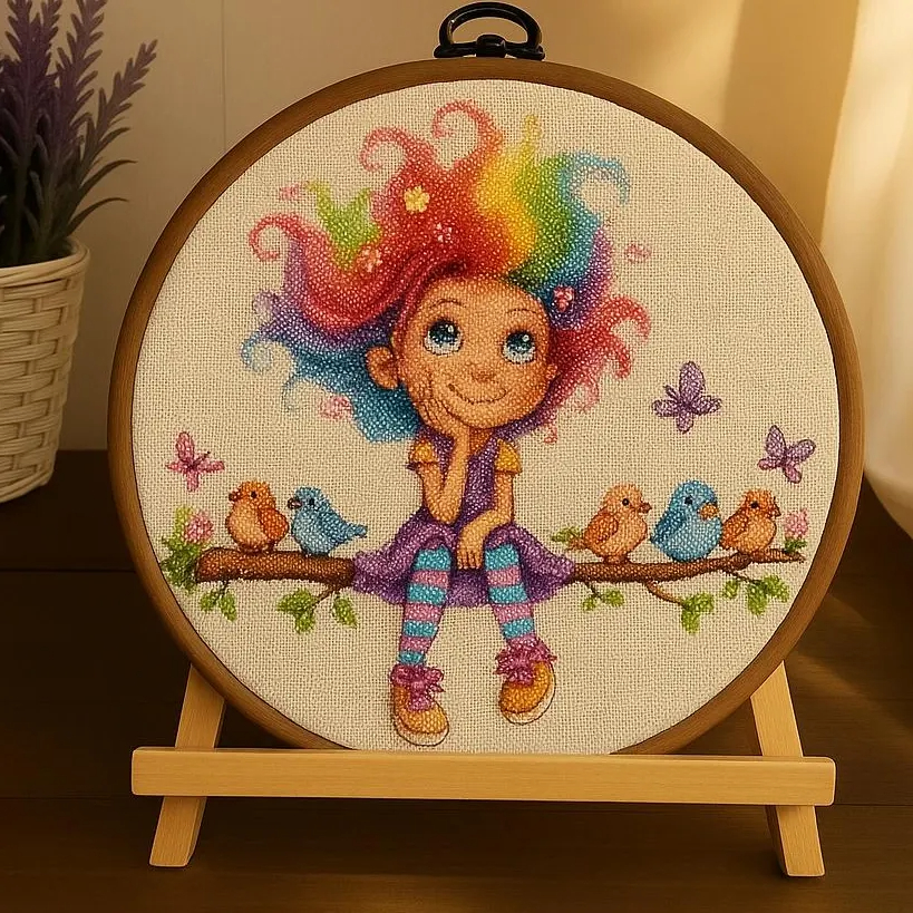 Rainbow Hair Girl on Branch DIY Bead Embroidery Kit