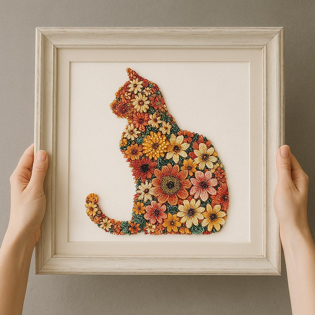Floral Cat Silhouette DIY Bead Embroidery Kit