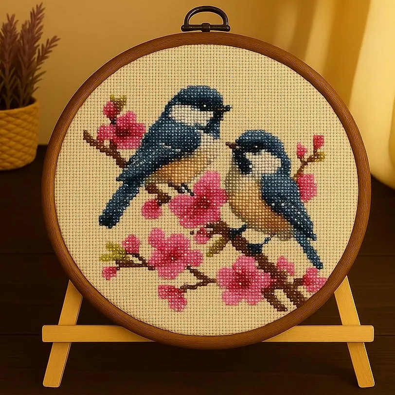 Blue Birds on Blossom Branch DIY Bead Embroidery Kit